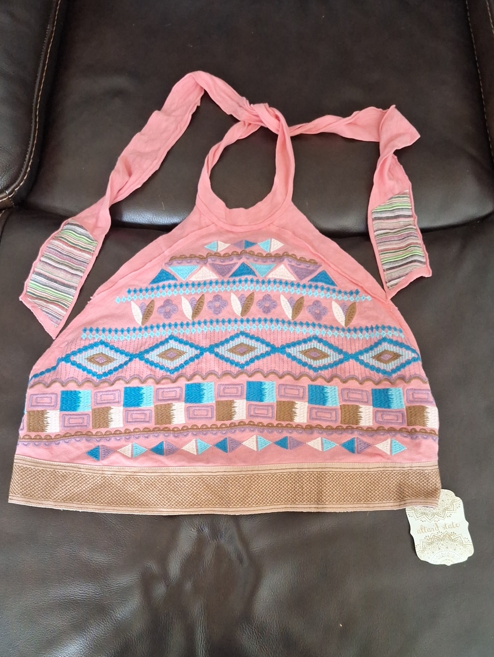 Altard State Pink Halter Tank with Multicolor Embroidery Size XS